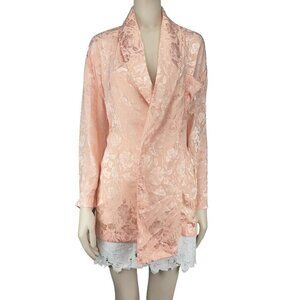 VINTAGE Collared Satin Luxury Pink Burn-Out Florals Long Sleeves Short Robe sz M